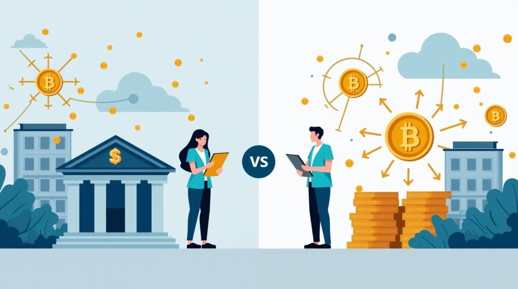 Comparison of traditional banking versus decentralized cryptocurrency investing